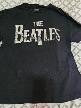 The Beatles Black Tee with Distressed White Logo